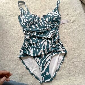 Stylish Green and White One Piece Swimsuit